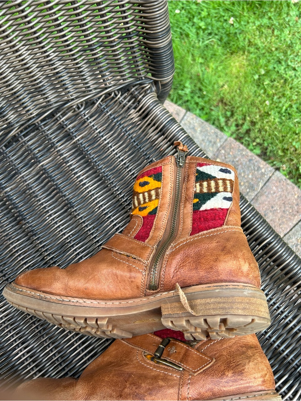 Sofft Tan Leather Bohi Boots with Aztec Woven Shaft adjustable sides side zipp - Picture 7 of 10